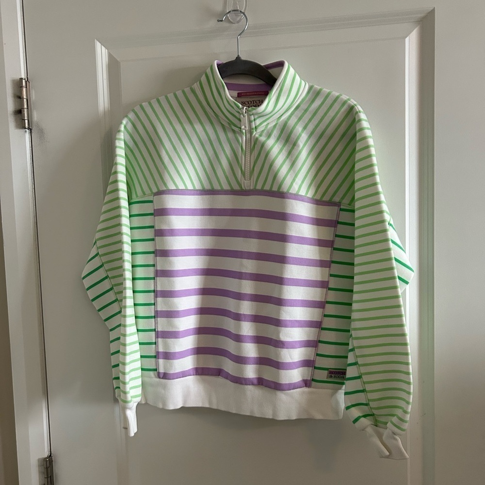 Scotch & Soda Stripped Relaxed-Fit Half Zip Sweater